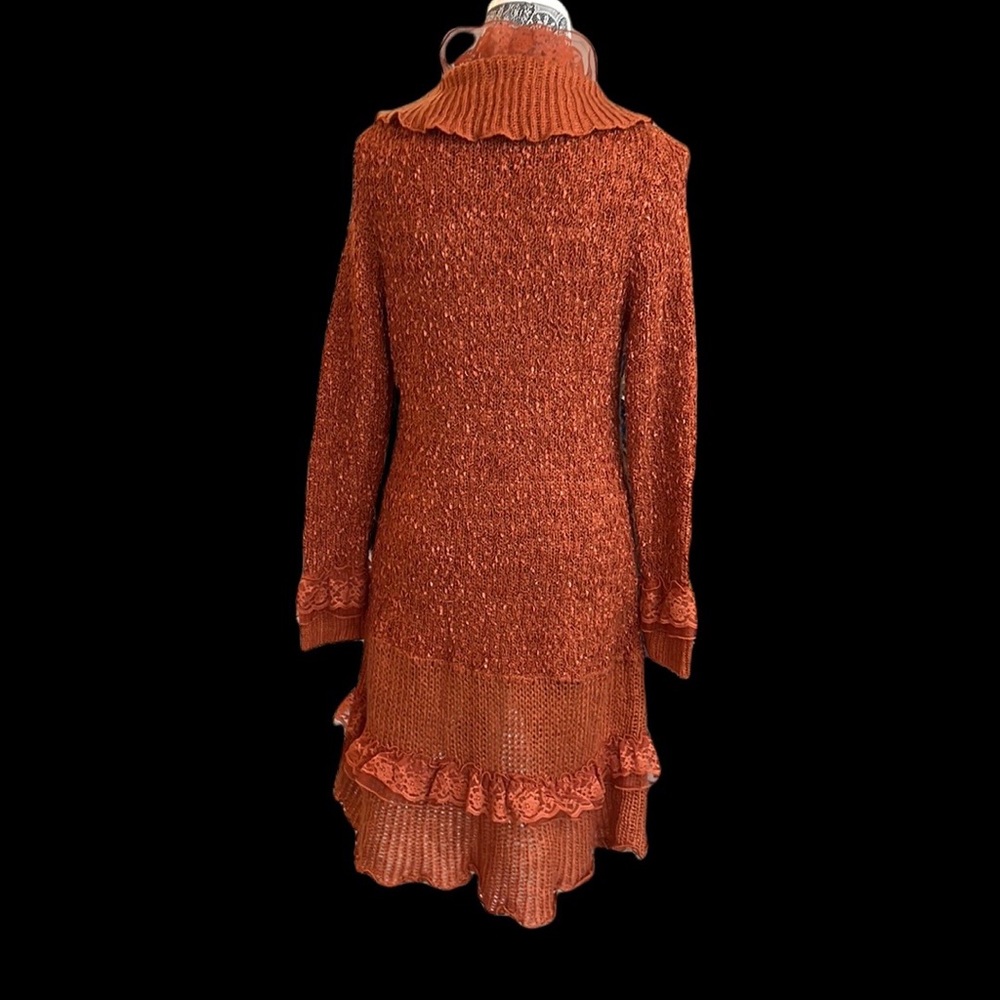 Jamie Gries burnt orange  boho sweater cardigan lace & ruffle trim size small - Picture 8 of 13